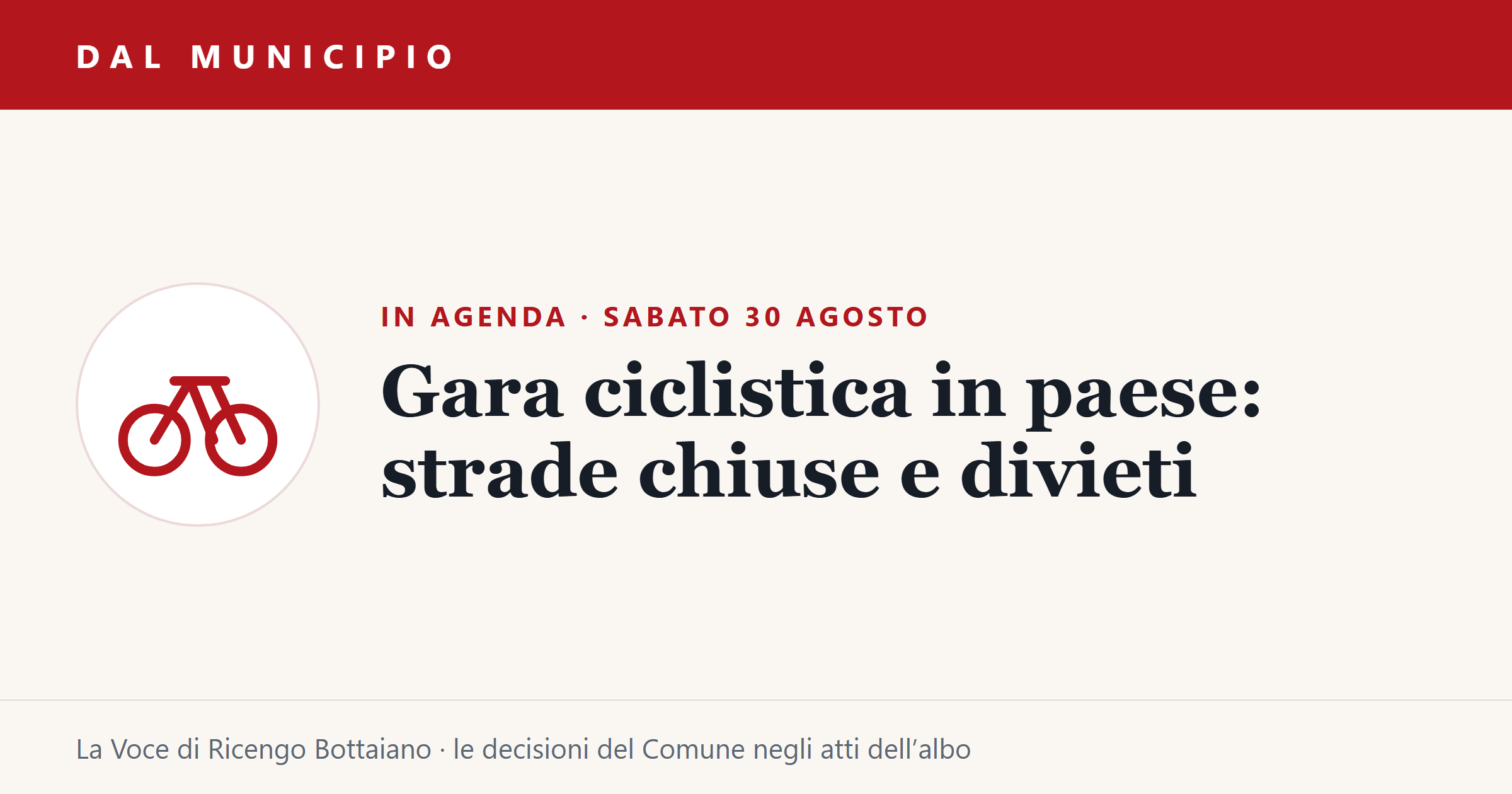 Dal Municipio di Ricengo: sabato la gara ciclistica (strade chiuse), l’aria condizionata all’asilo e gli altri atti